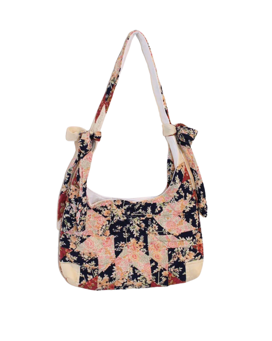 Tan Patchwork Bow Bag